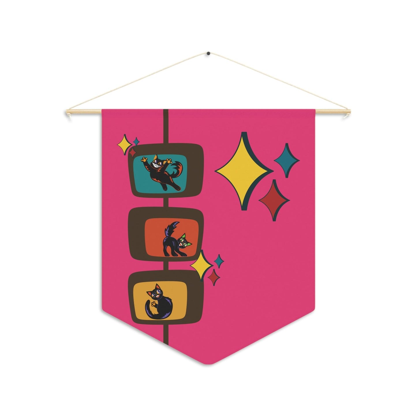 Kitschy Cats Retro Atomic Burst MCM Pink Wall Pennant | lovevisionkarma.com