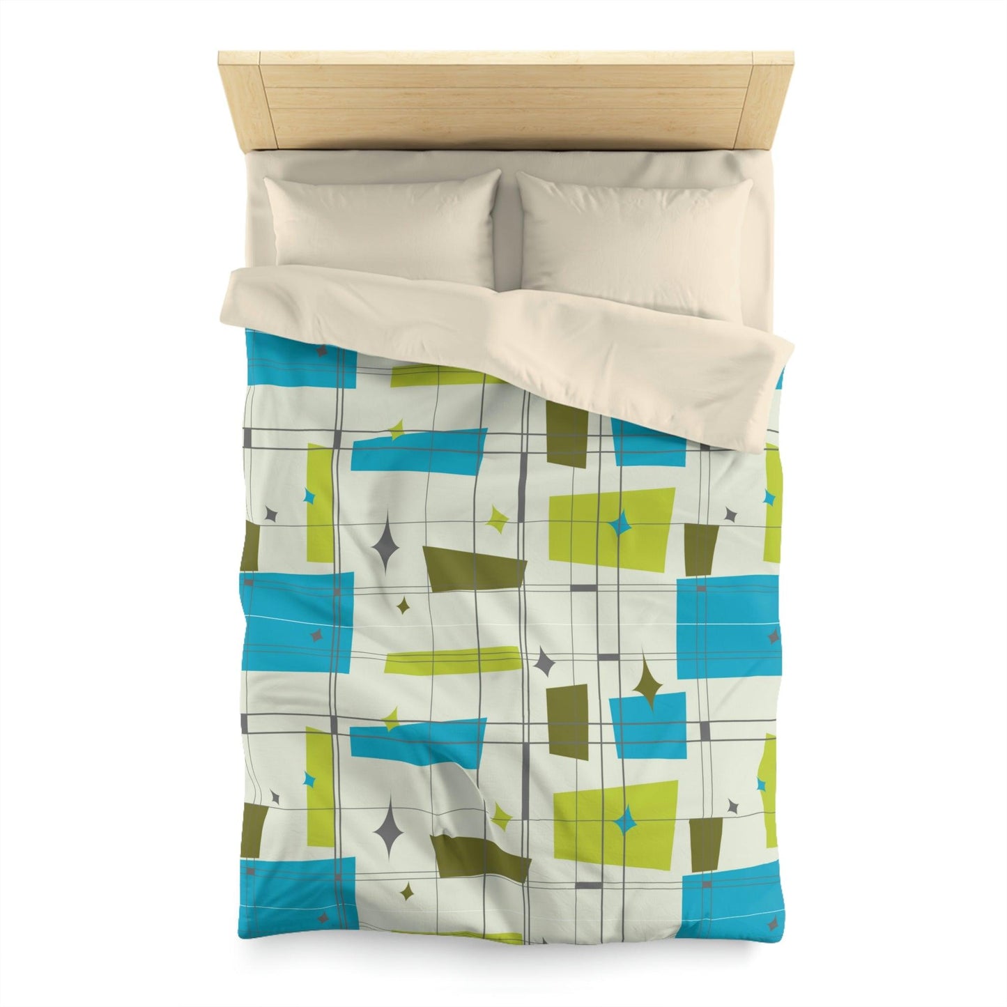Retro 1950's Abstract Blue & Green Mid Century Modern Duvet Cover | lovevisionkarma.com