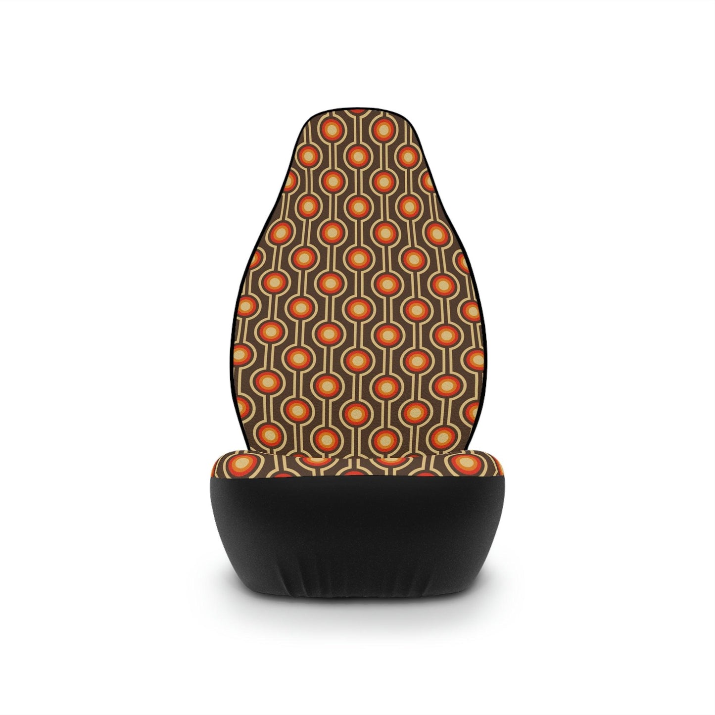 Retro 60s, 70s Funky MCM Geometric, Brown & Orange Car Seat Covers | lovevisionkarma.com
