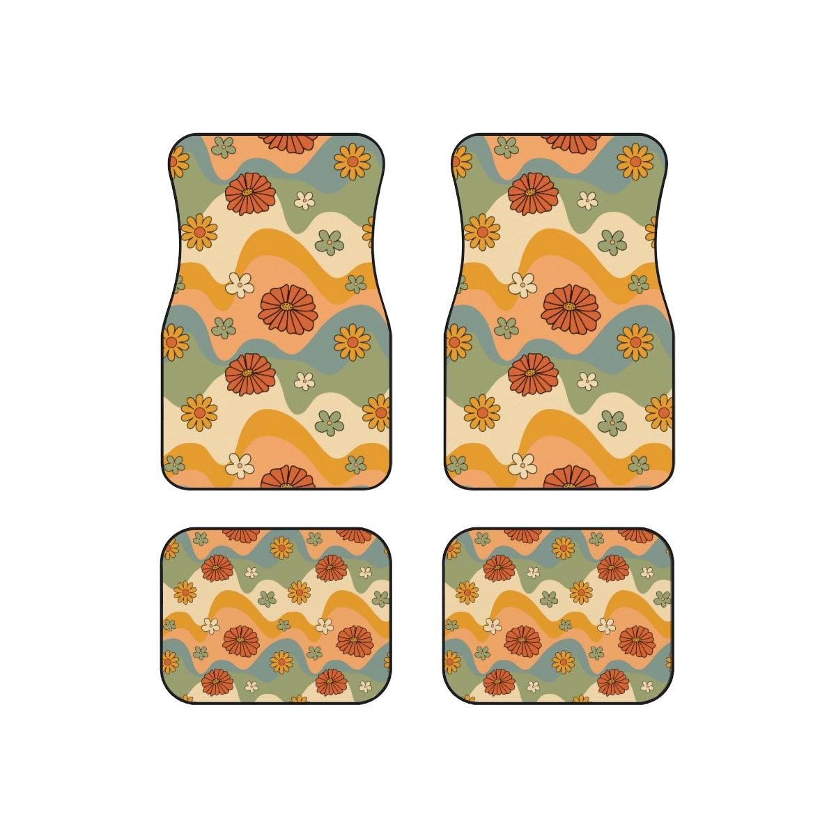 Boho Flowers and Waves Multicolor MCM Car Mats (Set of 4) | lovevisionkarma.com