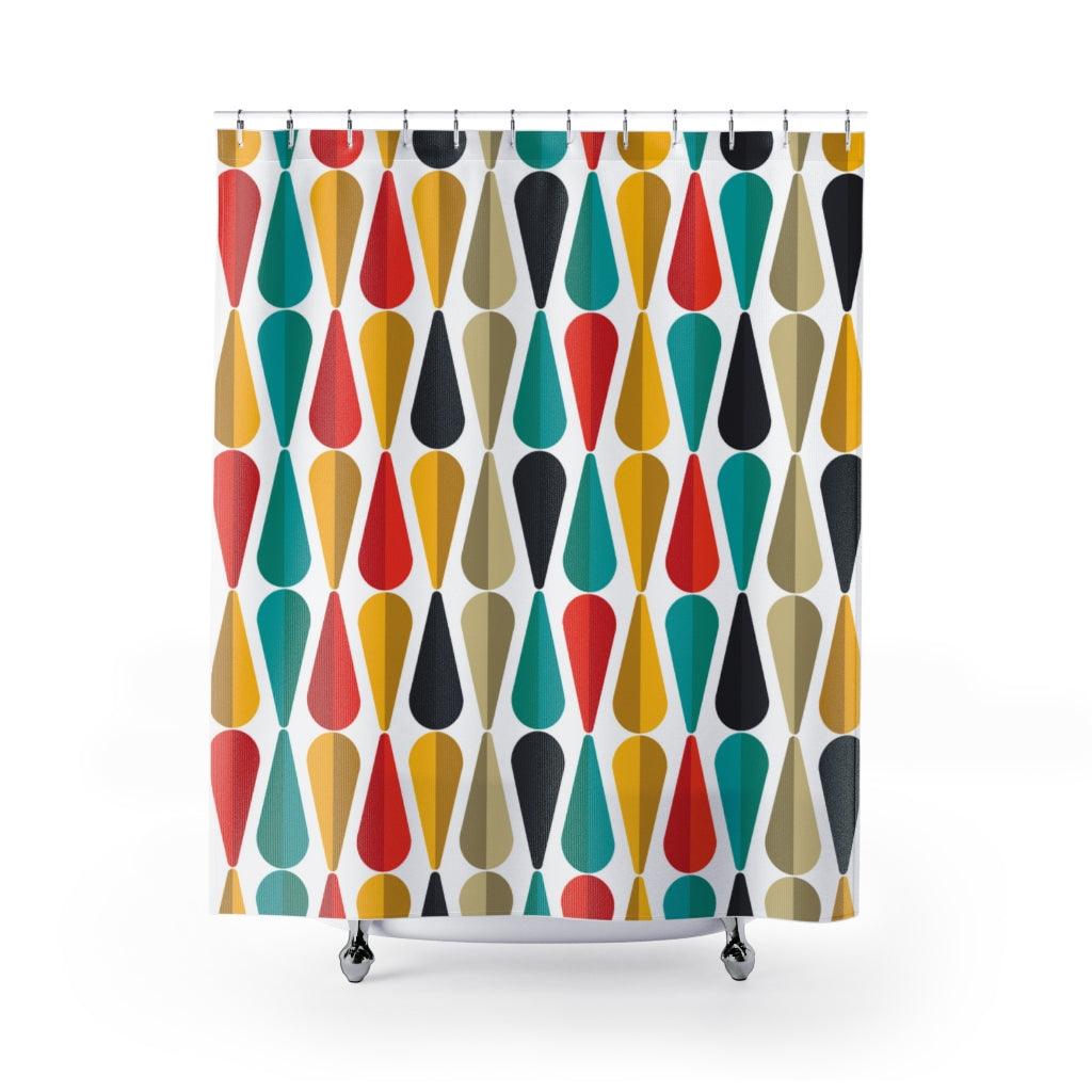 Retro Mid Century Geometric Multicolor Shower Curtain | lovevisionkarma.com