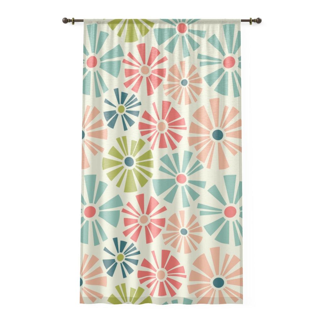 Retro Flowers Mid Century Mod Multicolor Sheer Window Curtain | lovevisionkarma.com