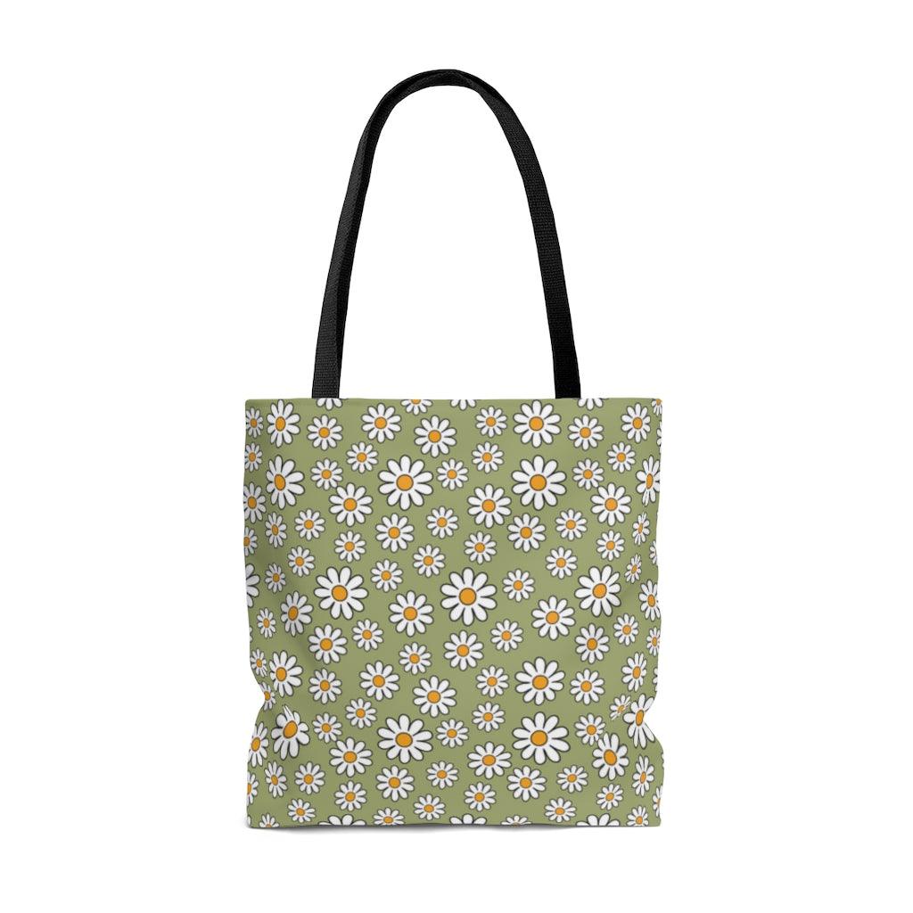 Boho Daisy Sage Green Hippie MCM Tote Bag | lovevisionkarma.com