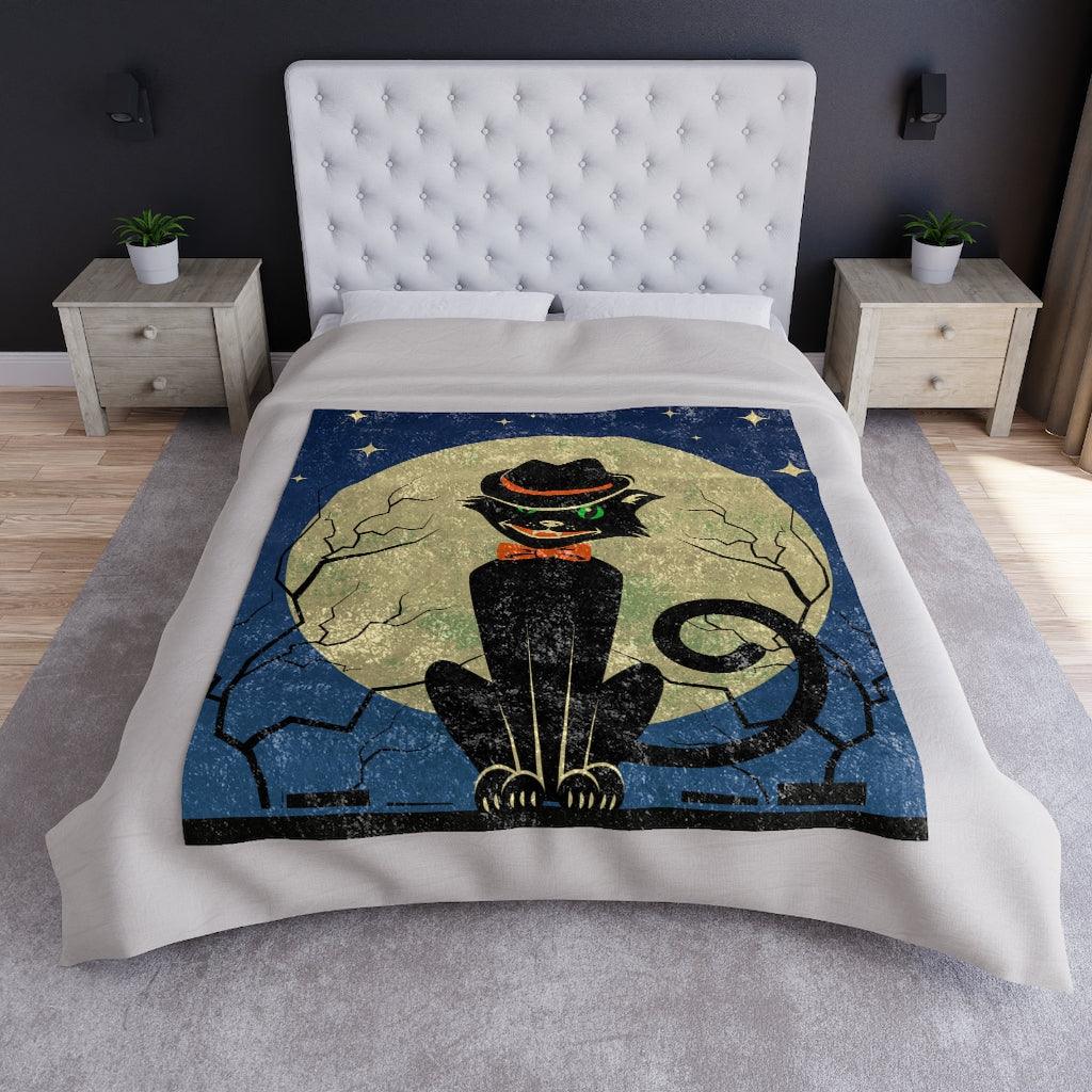 Atomic Cat Vintage Style MCM Halloween Crushed Velvet Blanket | lovevisionkarma.com