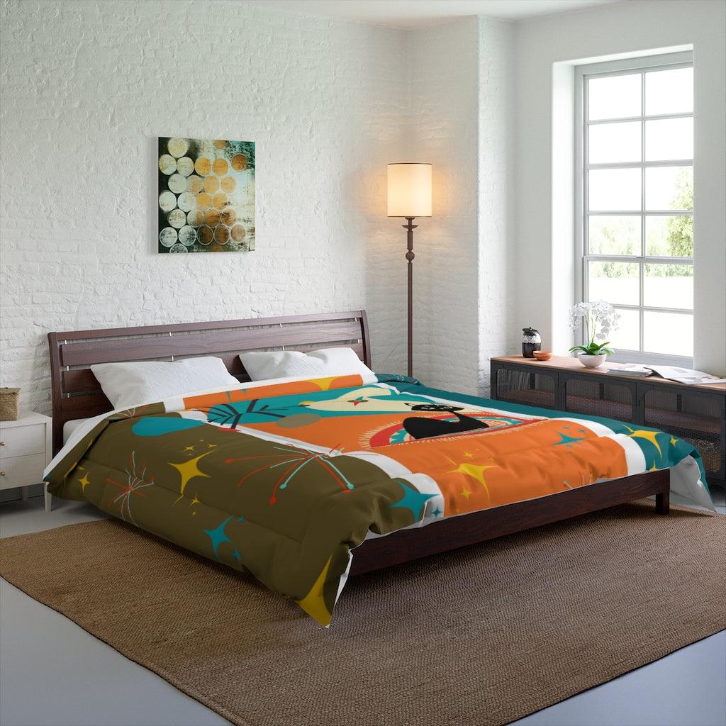 Retro Atomic Cat Starburst Multicolor MCM Comforter | lovevisionkarma.com