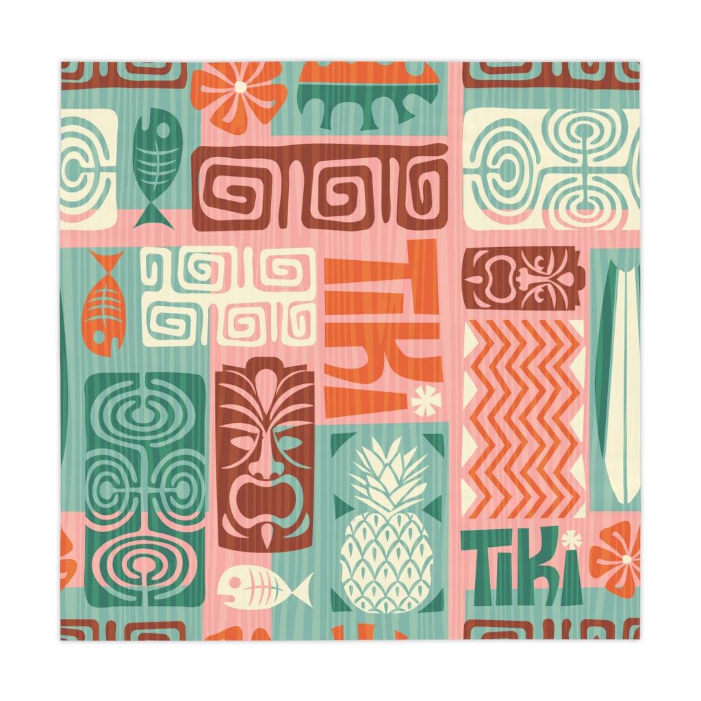 Mid Century Mod Retro Tiki Green and Pink Tablecloth | lovevisionkarma.com
