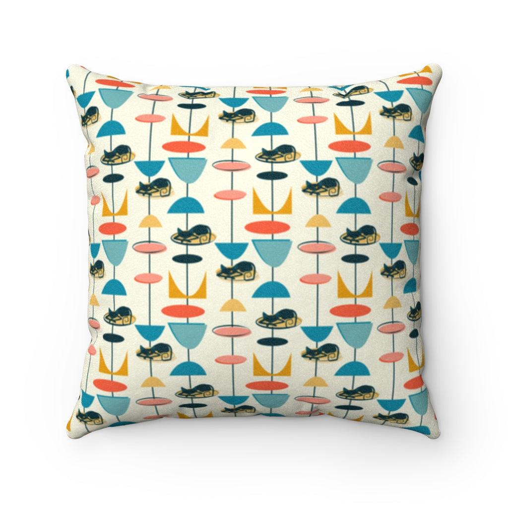 Retro Atomic Cat Multicolor MCM Pillow | lovevisionkarma.com
