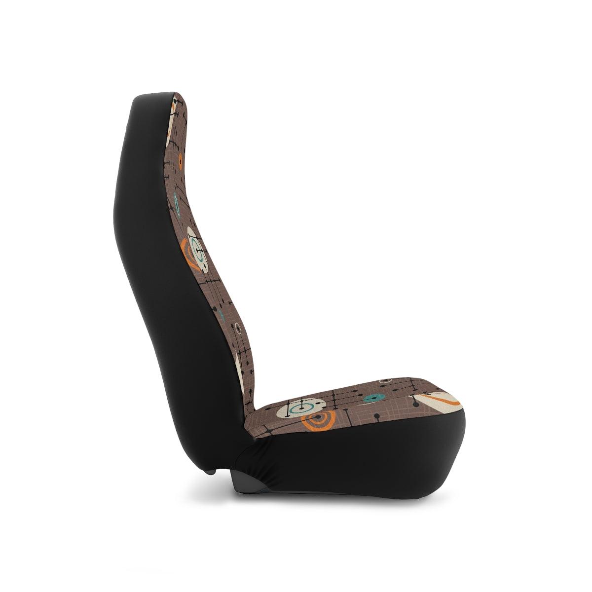 Mid Century Modern Lines & Circles Brown Retro Style Car Seat Covers | lovevisionkarma.com