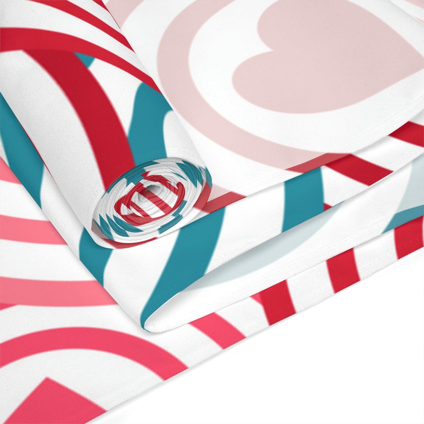Hearts in Circles Pink, Red and Blue MCM Valentine Table Runner | lovevisionkarma.com