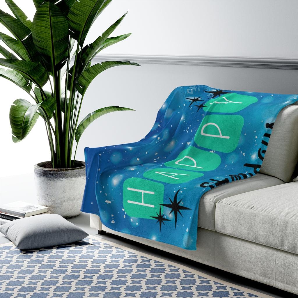 Mid Century Atomic Cat Christmas Velveteen Lightweight Blanket | lovevisionkarma.com
