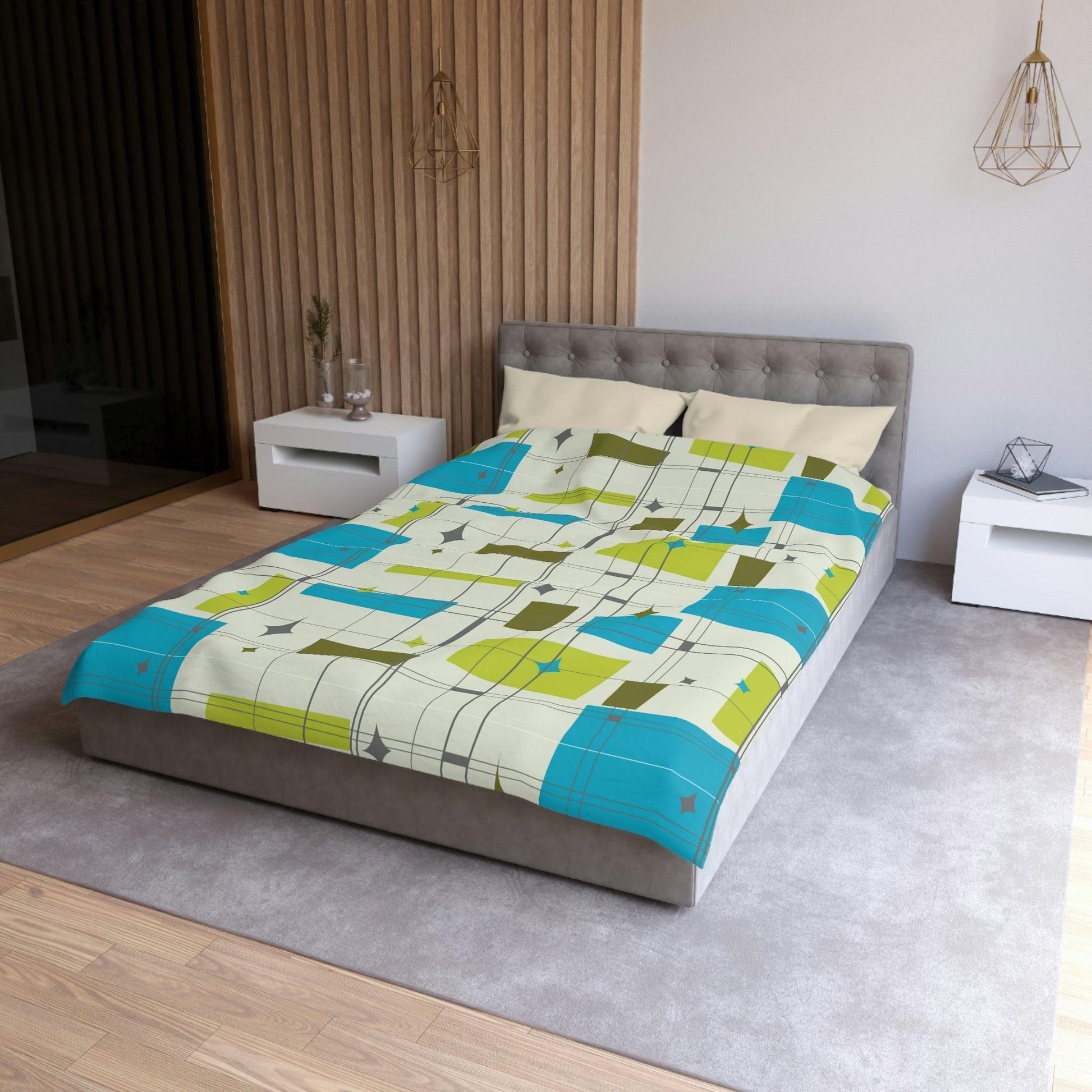 Retro 1950's Abstract Blue & Green Mid Century Modern Duvet Cover | lovevisionkarma.com