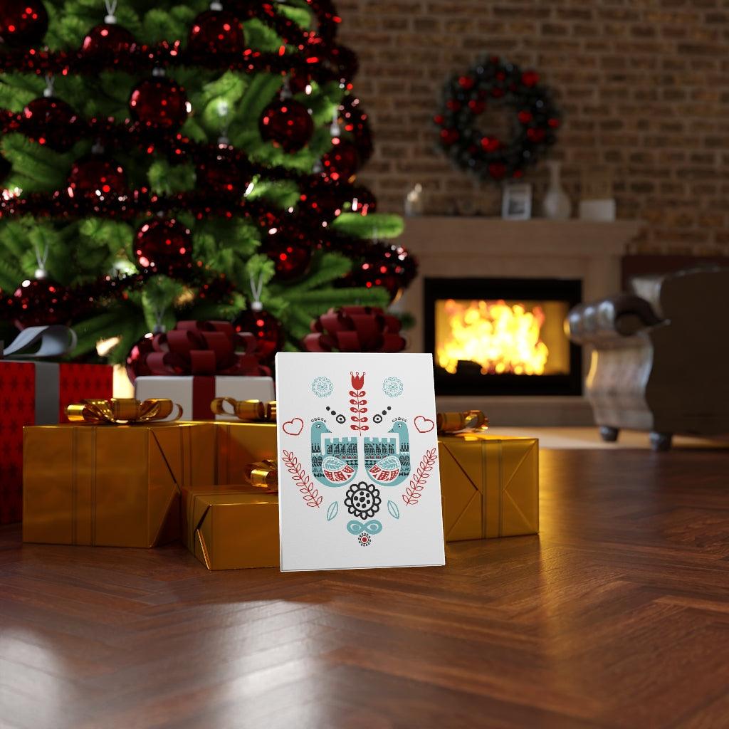 Scandinavian Nordic Folk Art Blue & Red Love Birds Canvas Gallery Wrap | lovevisionkarma.com