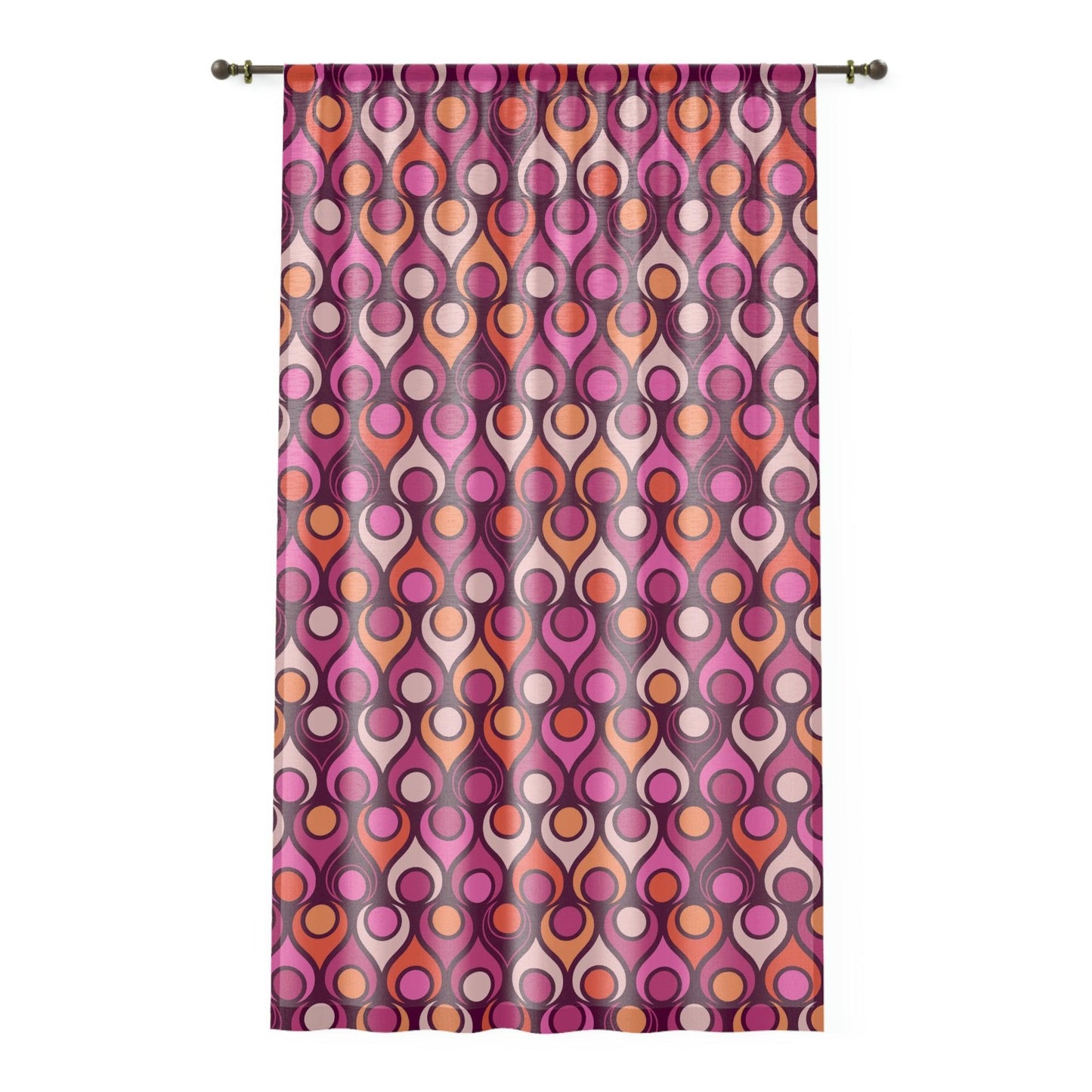 Retro 60's Mid Century Mod Geometric Magenta Purple Sheer Window Curtain | lovevisionkarma.com