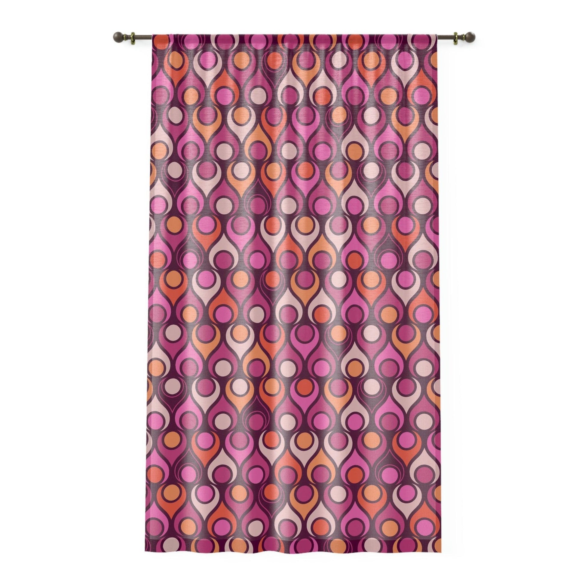 Retro 60's Mid Century Mod Geometric Magenta Purple Sheer Window Curtain | lovevisionkarma.com