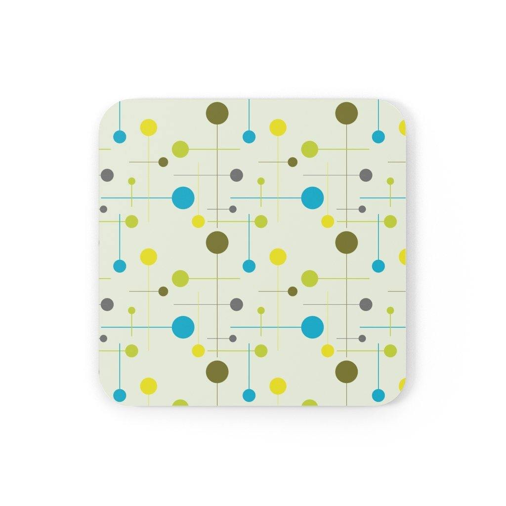 Retro Mid Century Mod Coaster Set, Green & Blue Abstract Lines | lovevisionkarma.com