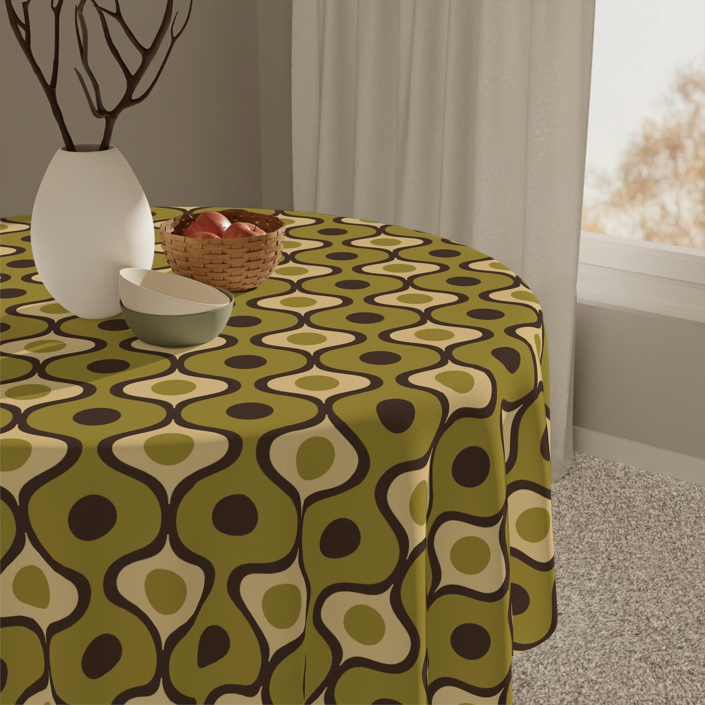 Retro 60s 70s Geometric MCM Green Tablecloth | lovevisionkarma.com