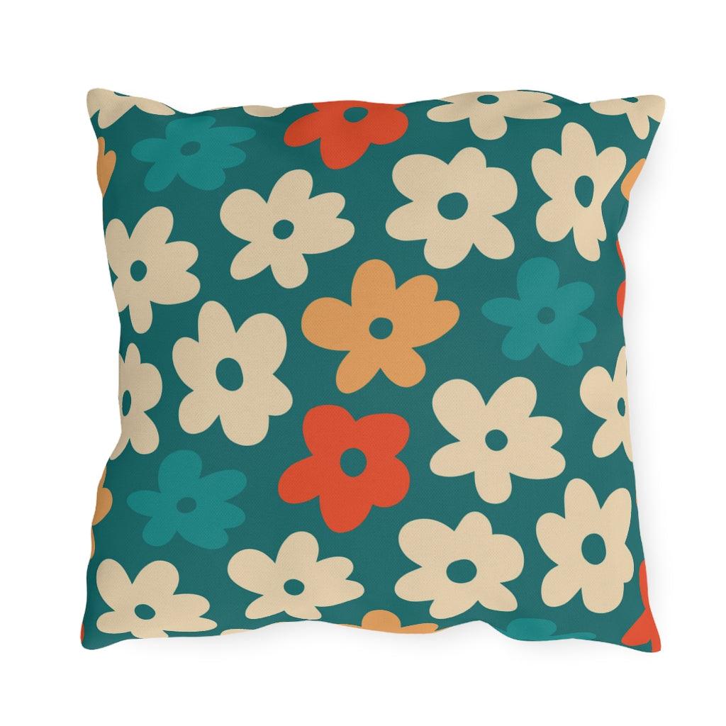 Boho Flowers Orange, Cream and Teal MCM Outdoor Pillow | lovevisionkarma.com