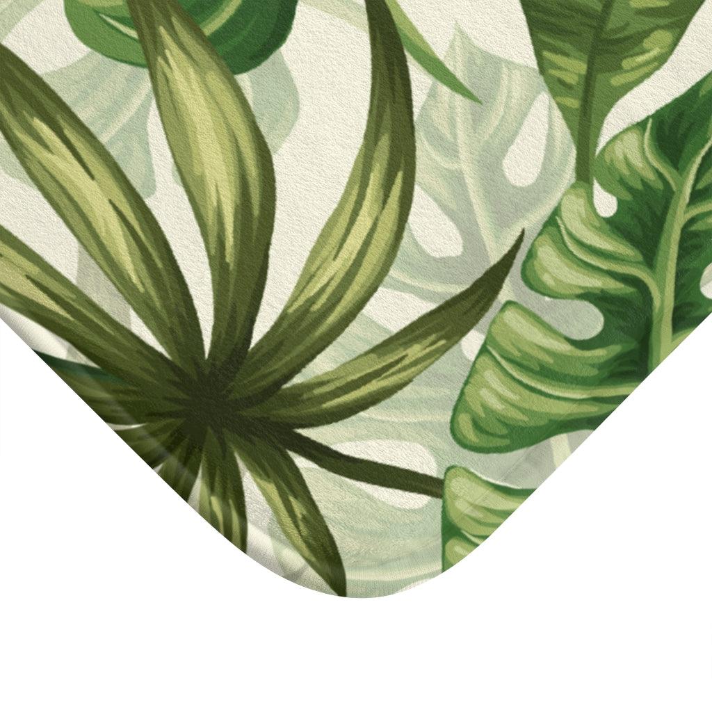 Vintage Monstera & Palm Leaf Tropical Bath Mat | lovevisionkarma.com