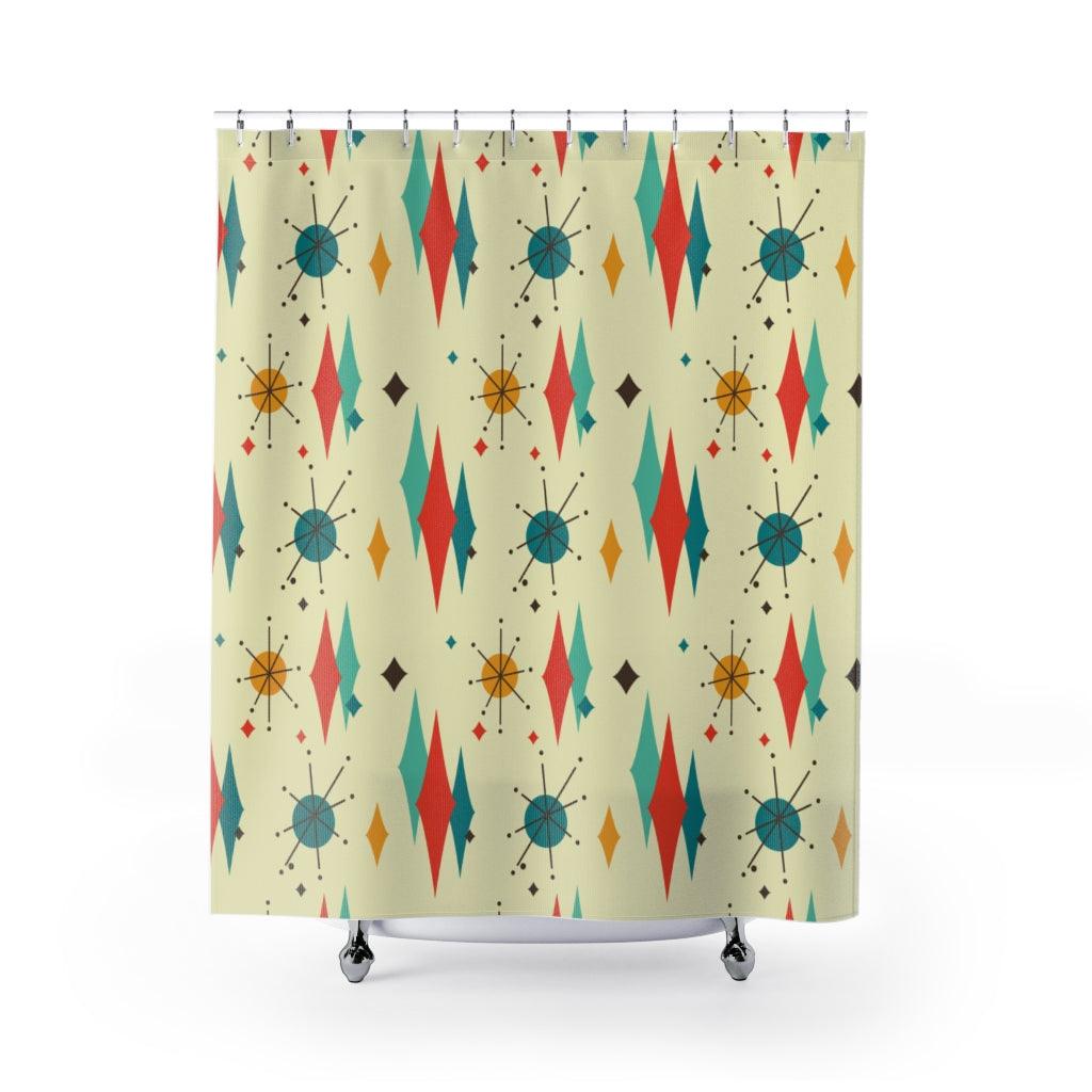 Retro 1950s Atomic Diamond Mid Century Modern Shower Curtain | lovevisionkarma.com