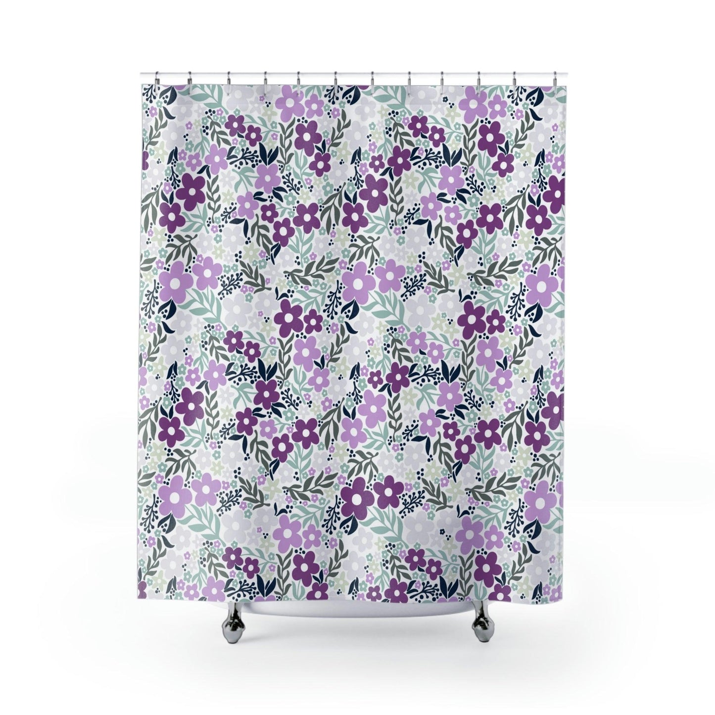 Retro Floral Minimalist Mid Century Purple Shower Curtain | lovevisionkarma.com
