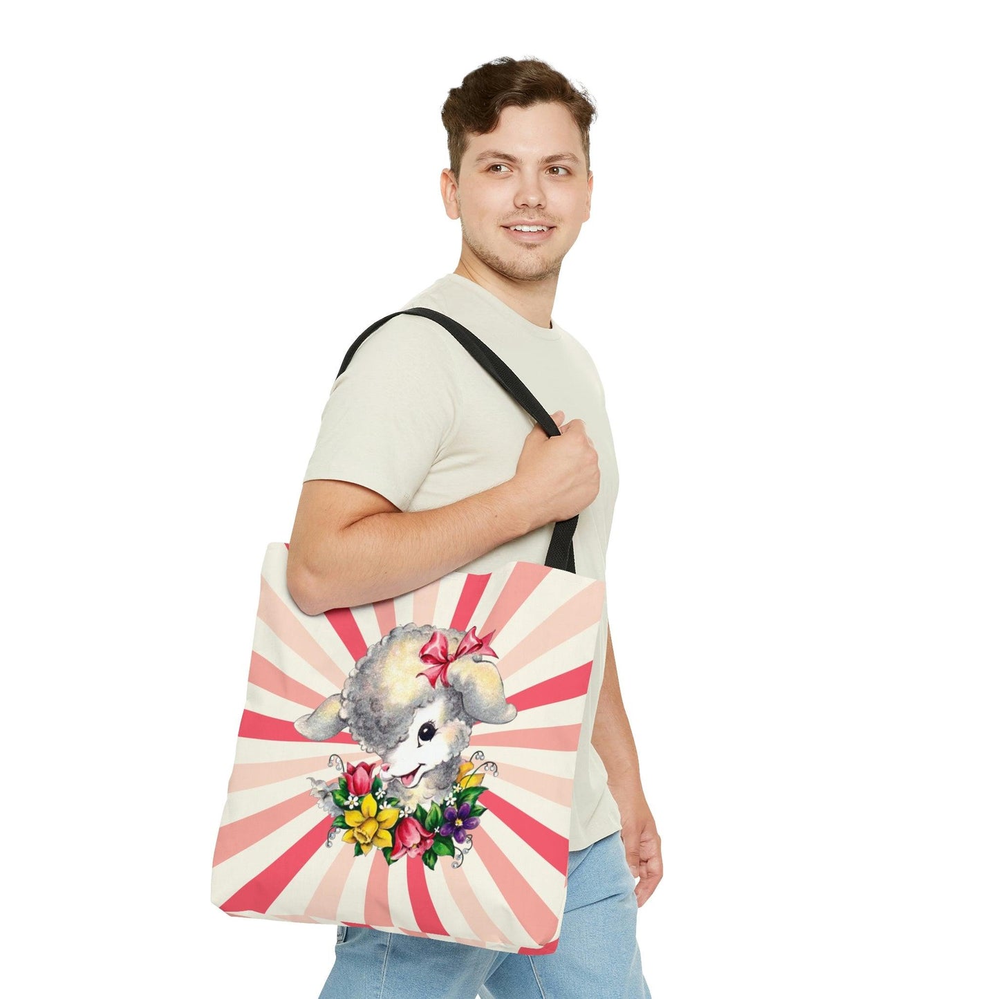 Vintage Kitsch Lamb Easter Retro MCM Colorful Tote Bag | lovevisionkarma.com