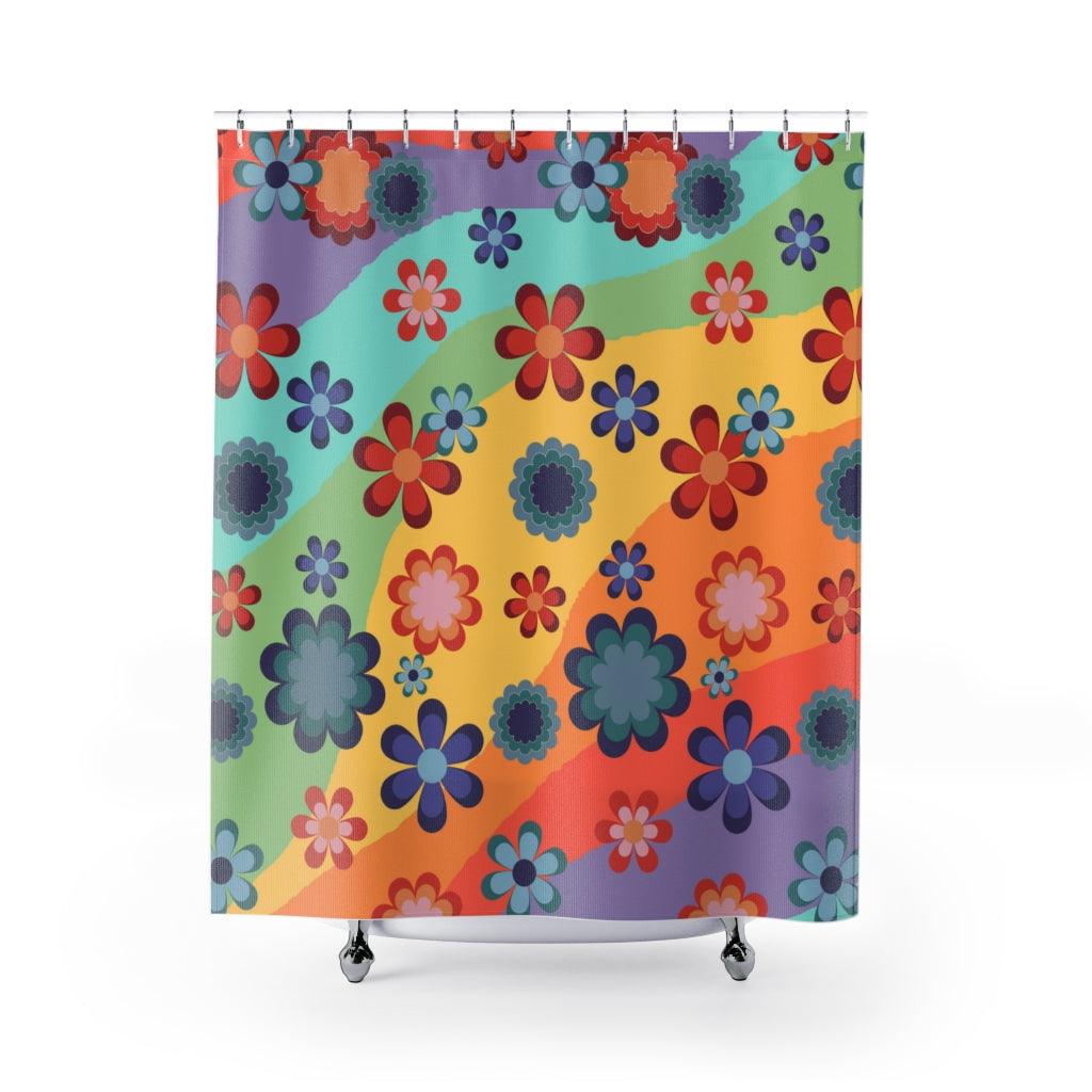 Groovy Hippie Flowers Retro MCM Colorful Shower Curtain | lovevisionkarma.com