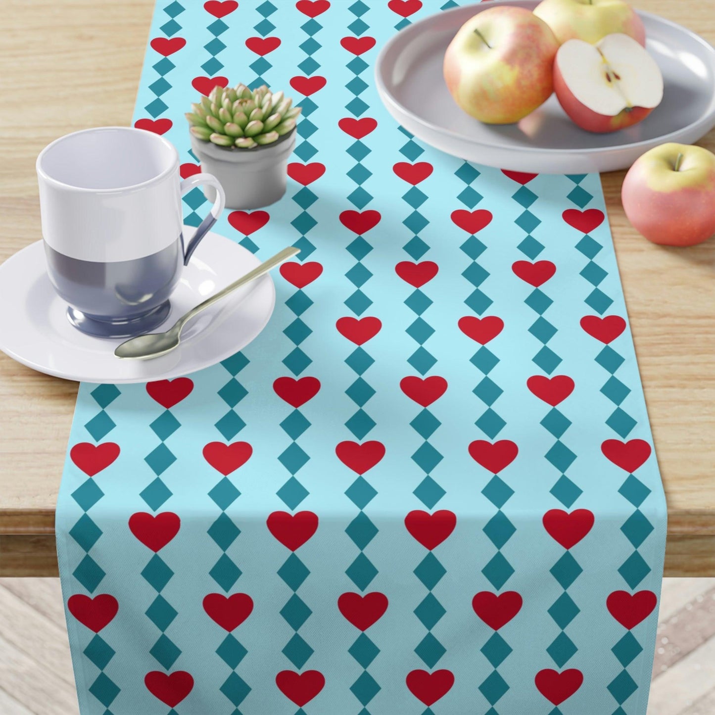 Retro Valentine's MCM Blue and Red Table Runner | lovevisionkarma.com