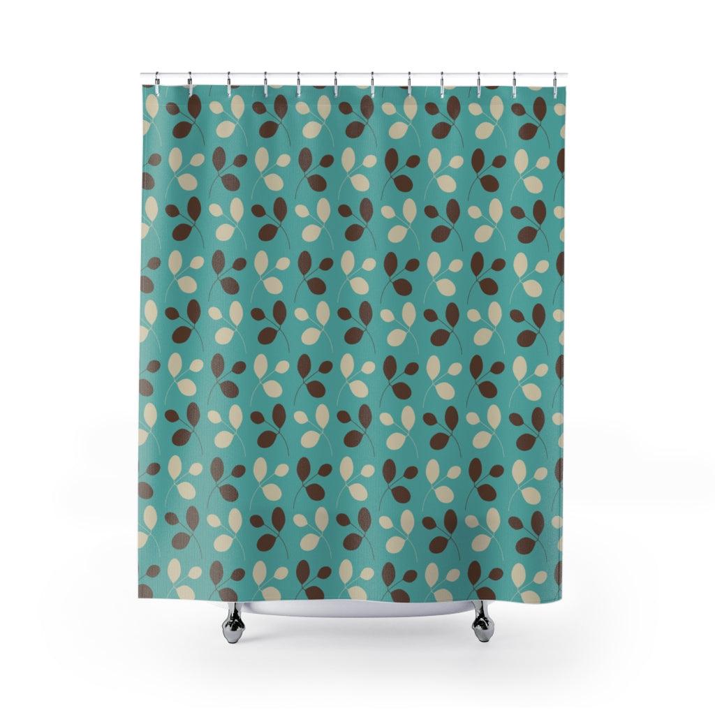 Retro 1950's Mid Century Leaves on Blue Shower Curtain | lovevisionkarma.com