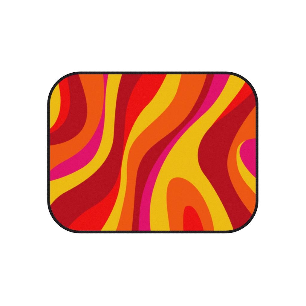 Groovy 60's Retro Hippie Swirl Orange, Red & Yellow MCM Car Mats (Set of 4) | lovevisionkarma.com