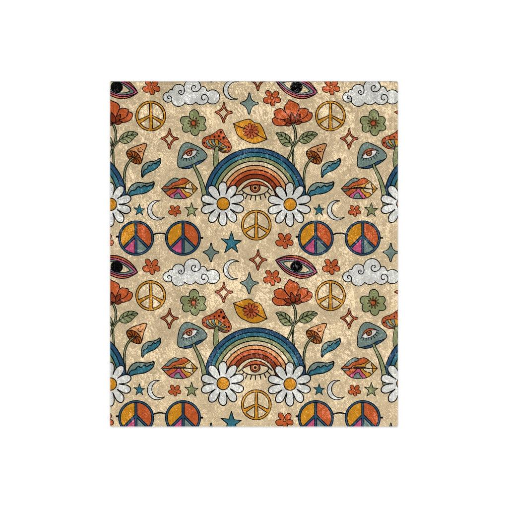 Trippy Boho Mushroom, Rainbow and Hippie Flowers Cottagecore Crushed Velvet Blanket | lovevisionkarma.com