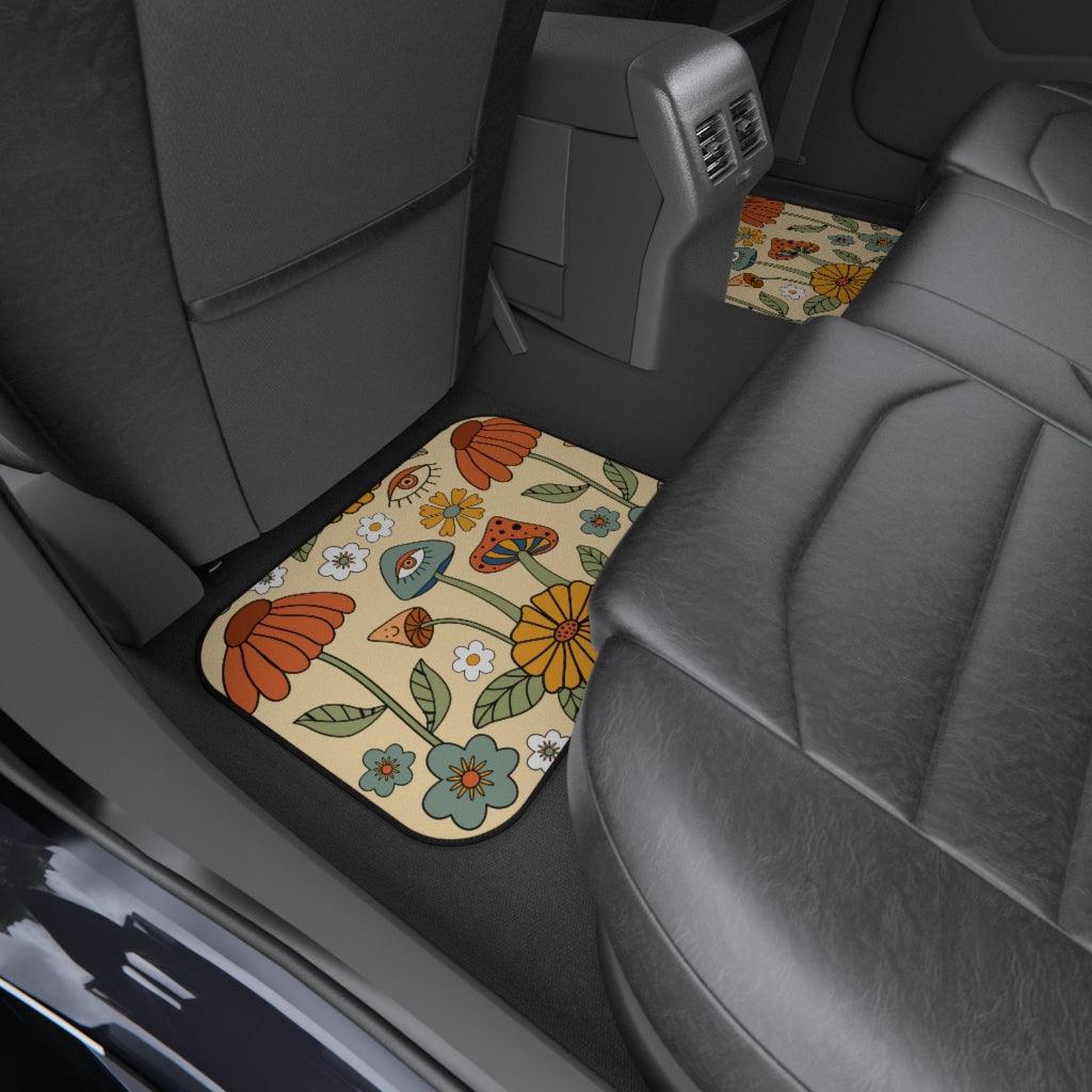 Boho Trippy Mushroom & Flowers Hippie Cottagecore Car Mats (Set of 4) | lovevisionkarma.com