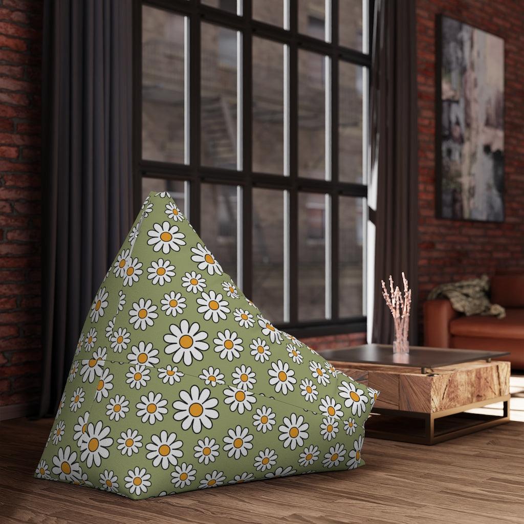 Boho Daisy Sage Green MCM Bean Bag Chair COVER | lovevisionkarma.com