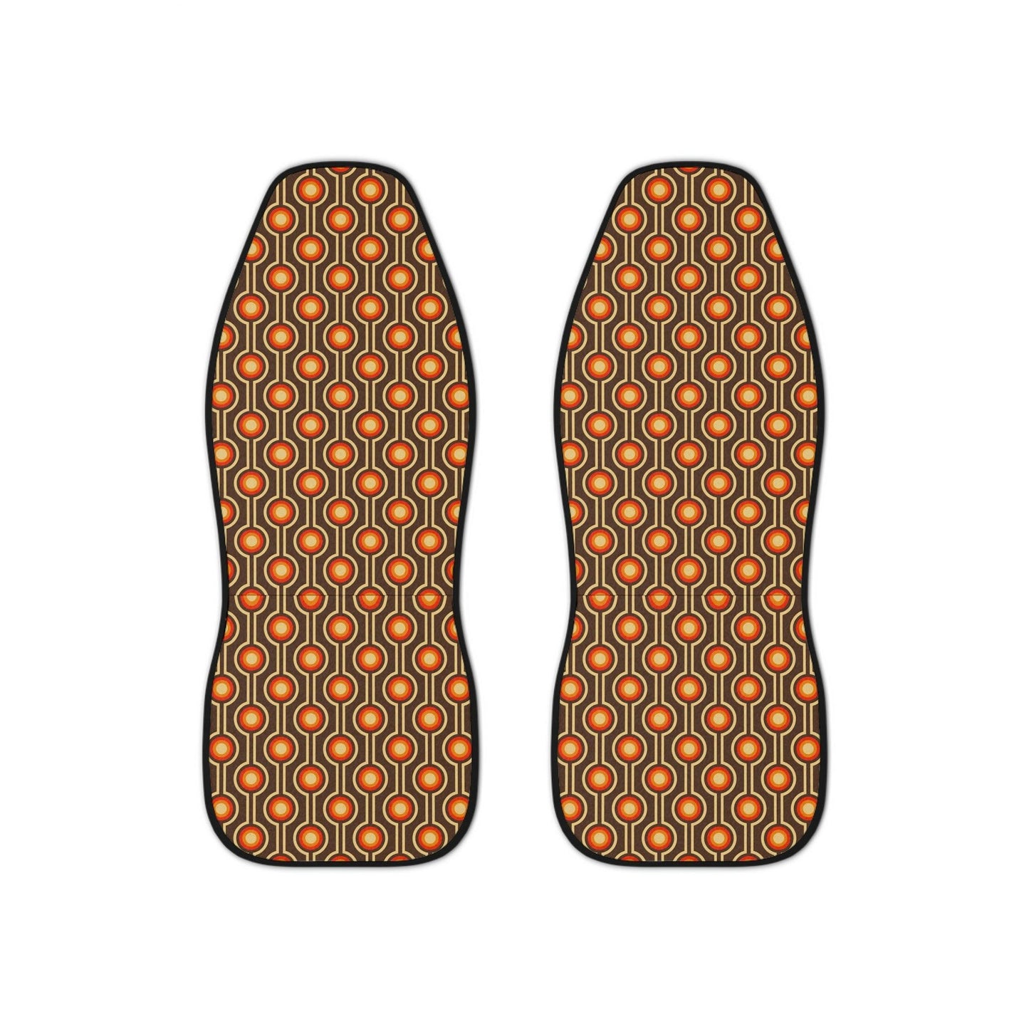 Retro 60s, 70s Funky MCM Geometric, Brown & Orange Car Seat Covers | lovevisionkarma.com