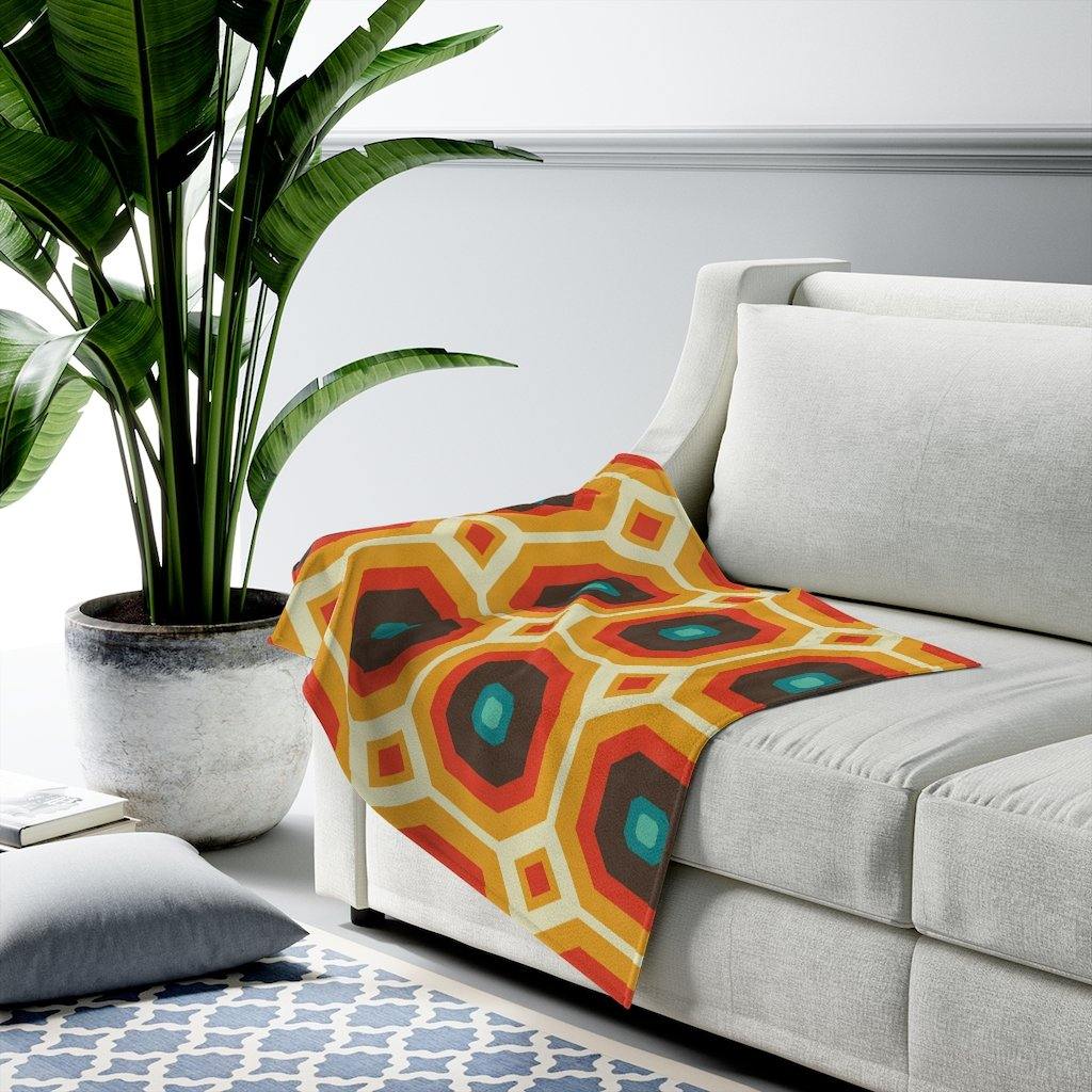 Retro 60's Geometric Brown Orange Mid Century Modern Velveteen Lightweight Blanket | lovevisionkarma.com