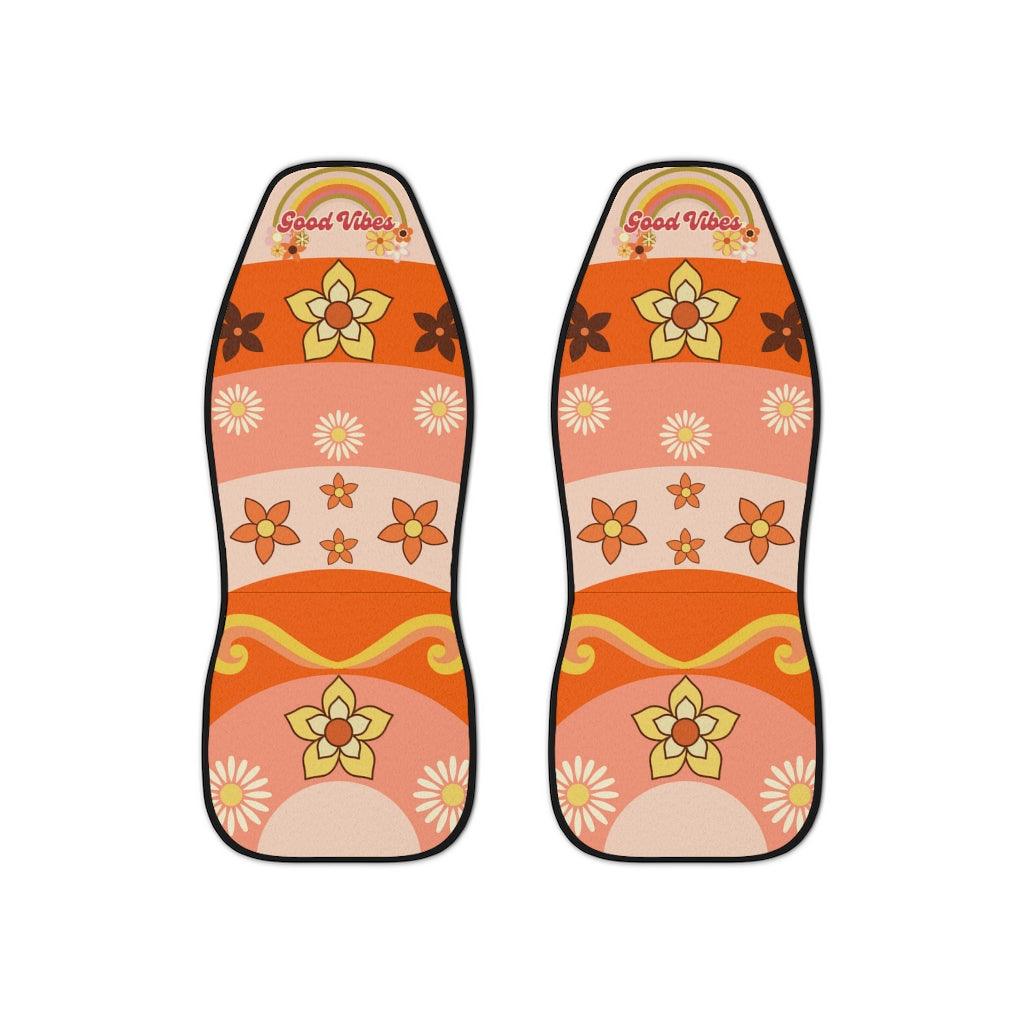 Groovy Vibes Hippie & Boho Chic Orange MCM Car Seat Covers | lovevisionkarma.com