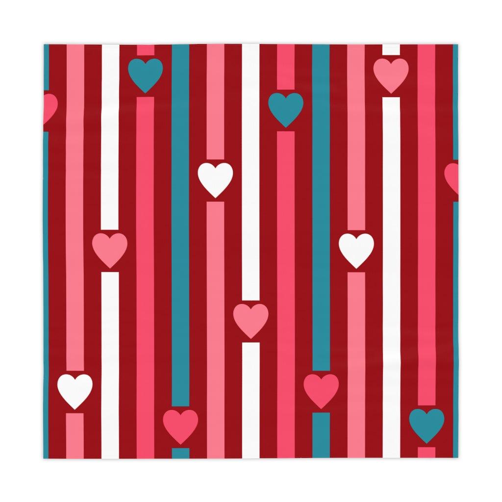 Hearts and Stripes Red, Pink & Blue Retro Valentine Tablecloth | lovevisionkarma.com