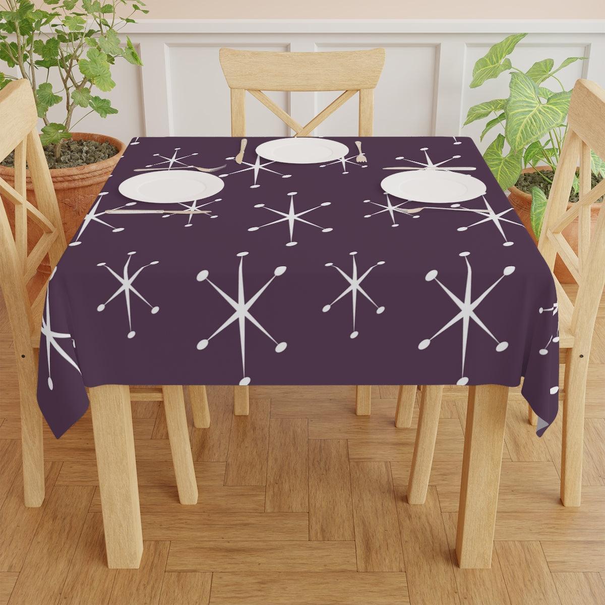 Atomic Retro Starburst MCM Plum Purple Square Tablecloth | lovevisionkarma.com