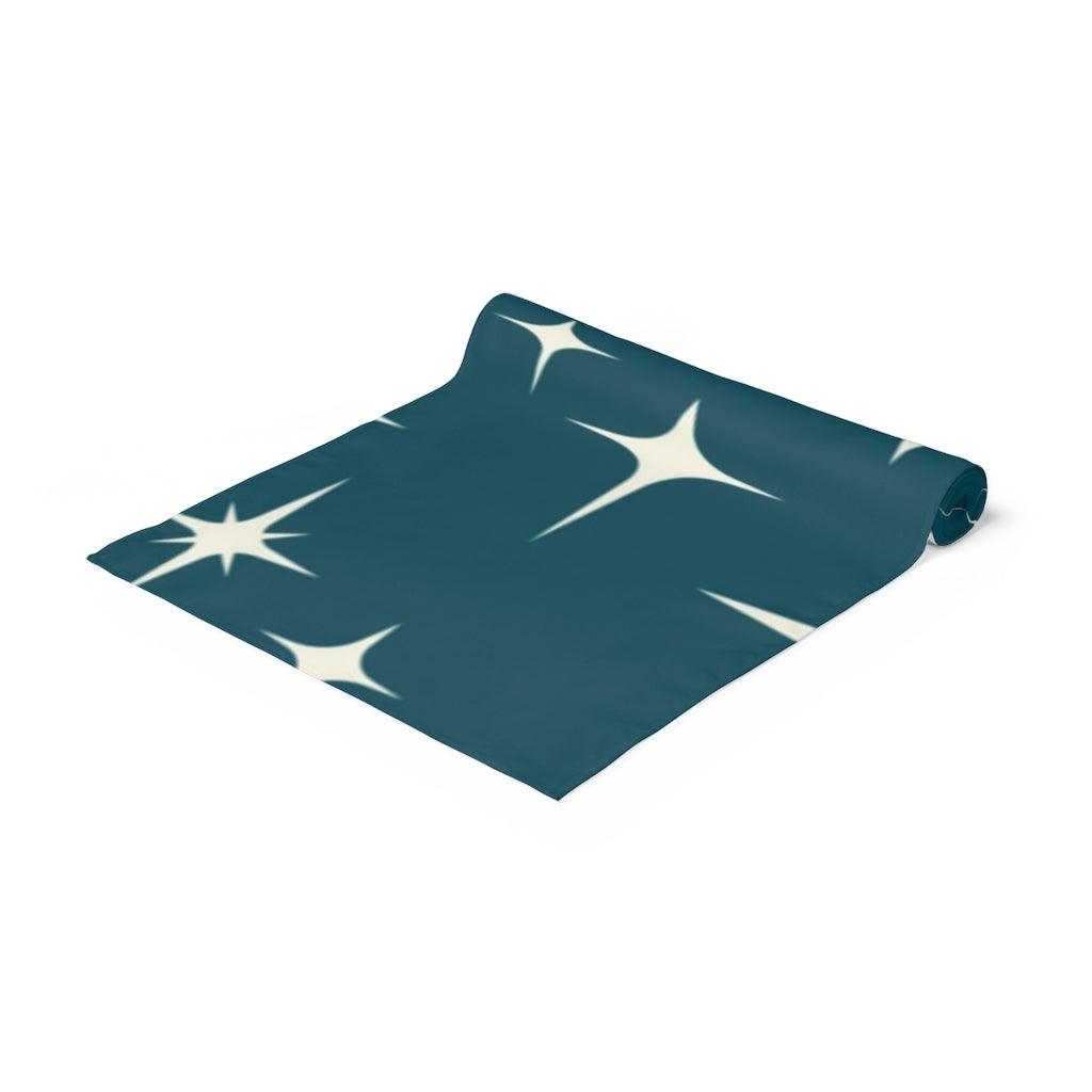 Retro 50s Starburst MCM Atomic Age Blue Table Runner | lovevisionkarma.com