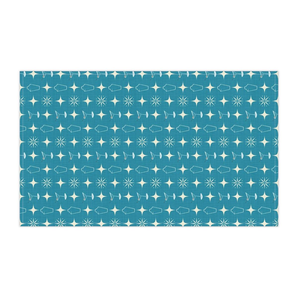 Retro Atomic Burst, Martini & Shaker MCM Blue Tea Towel | lovevisionkarma.com