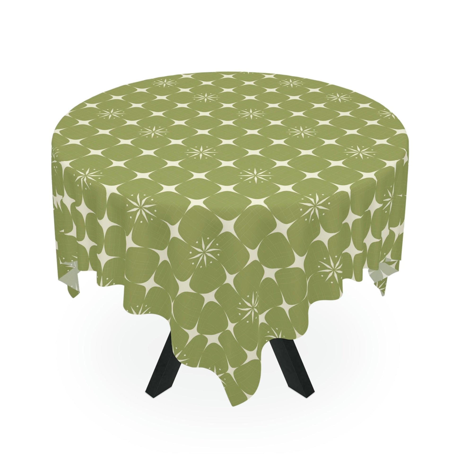 Retro 50s Atomic Starburst Geo Mid Century Green Tablecloth | lovevisionkarma.com