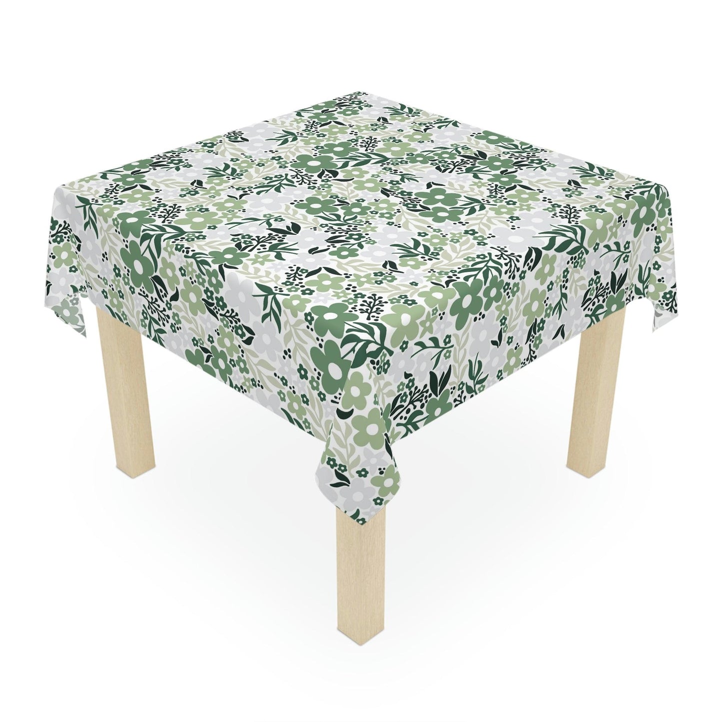 Retro Flowers Minimalist Mid Century Shades of Green Tablecloth | lovevisionkarma.com