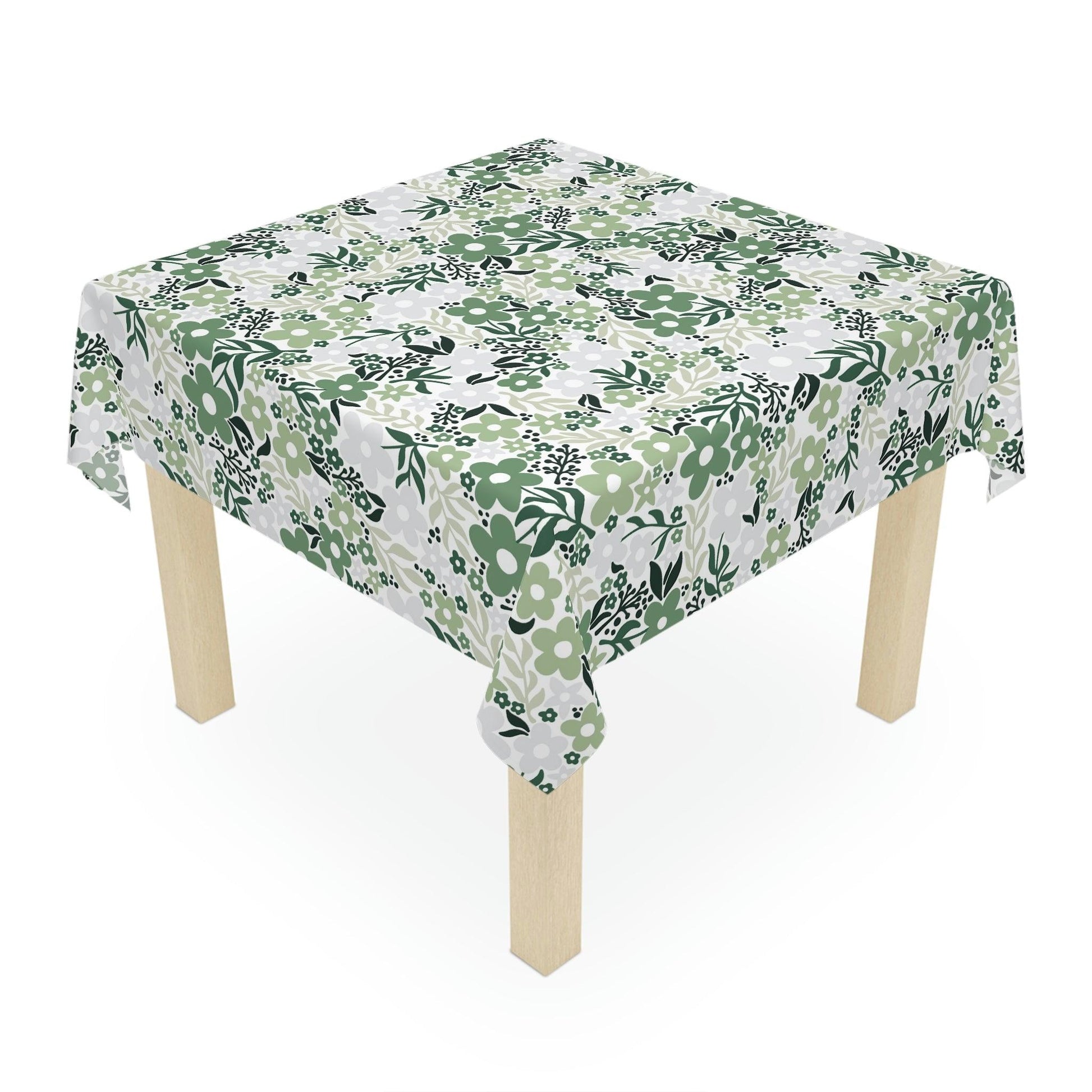 Retro Flowers Minimalist Mid Century Shades of Green Tablecloth | lovevisionkarma.com