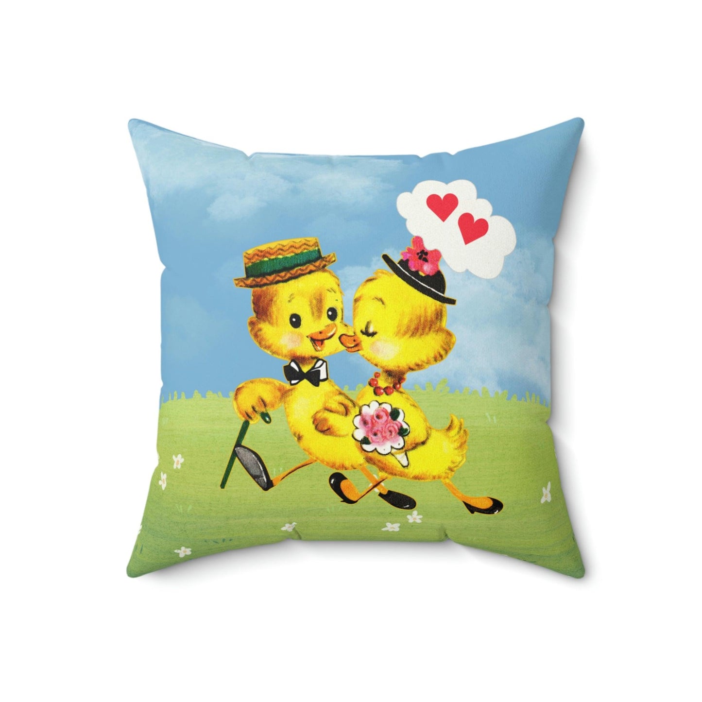 Retro Easter Vintage Chicks Kitschy Cute Throw Pillow | lovevisionkarma.com