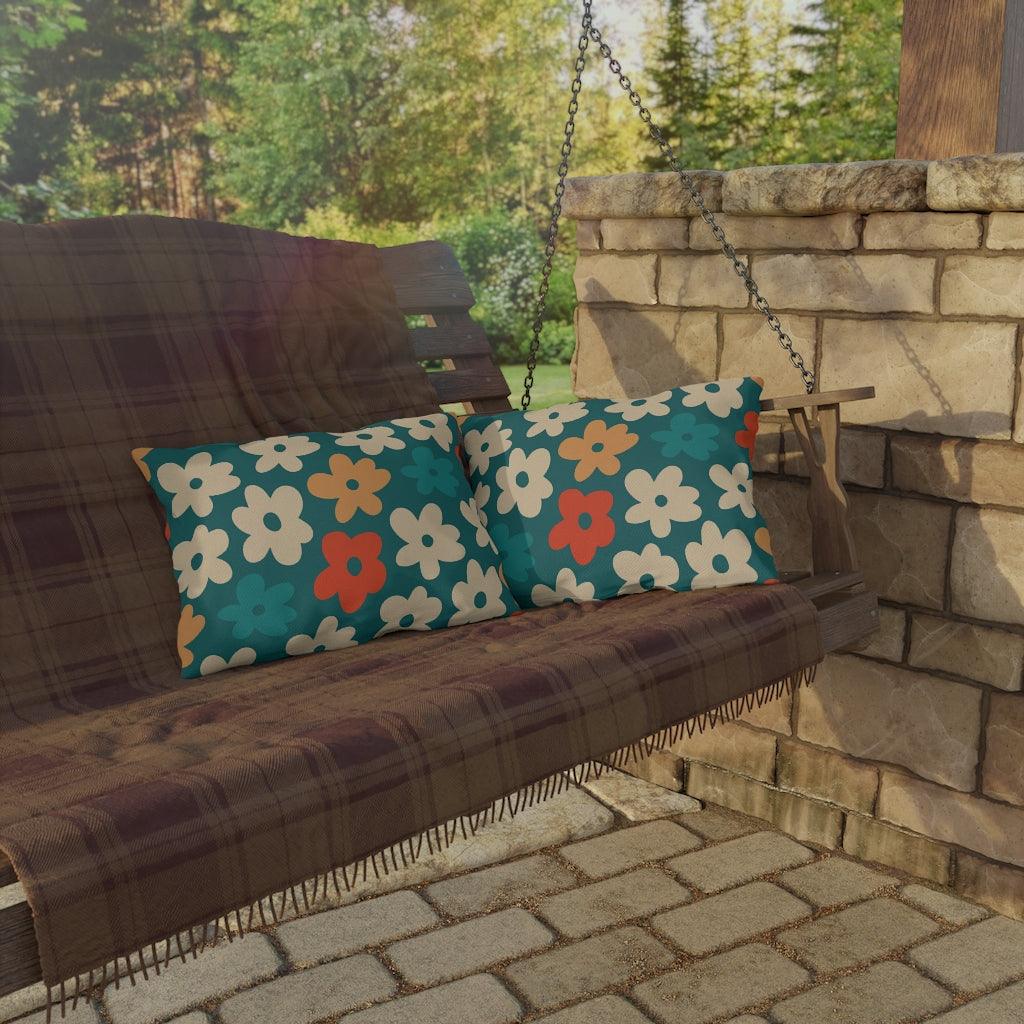 Boho Flowers Orange, Cream and Teal MCM Outdoor Pillow | lovevisionkarma.com