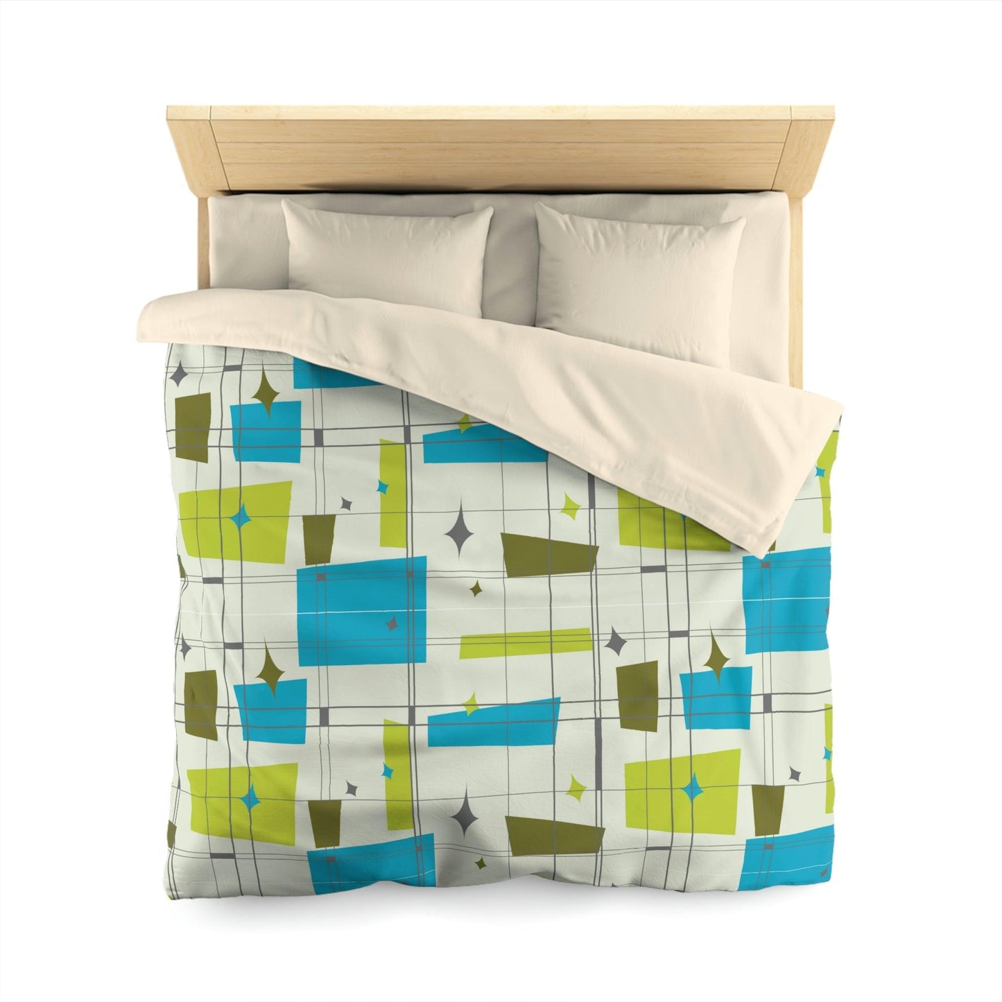 Retro 1950's Abstract Blue & Green Mid Century Modern Duvet Cover | lovevisionkarma.com