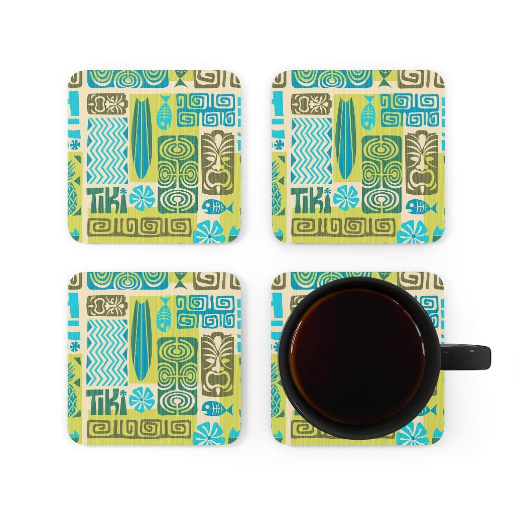 Retro 1960's Tiki Style MCM Green, Blue & Brown Coaster Set | lovevisionkarma.com