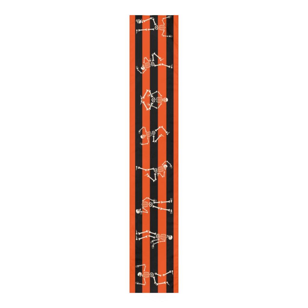 Dancing Skeletons Halloween Orange & Black Stripe Table Runner | lovevisionkarma.com