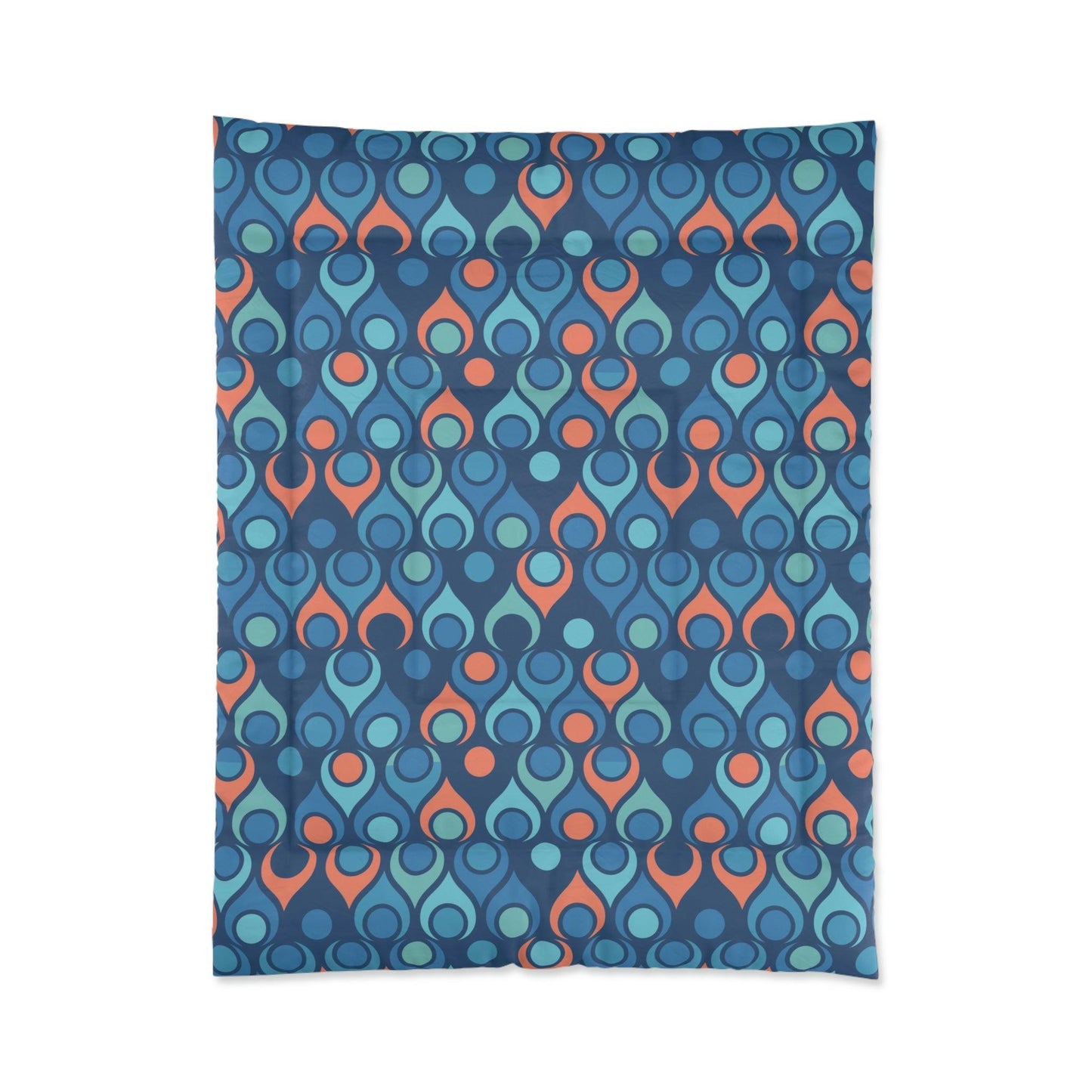 Retro Mid Century Mod Geometric Blue & Coral Orange Comforter | lovevisionkarma.com