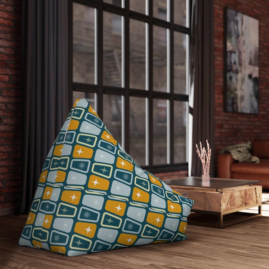 Retro Atomic Starburst MCM Blue & Mustard Bean Bag Chair COVER | lovevisionkarma.com