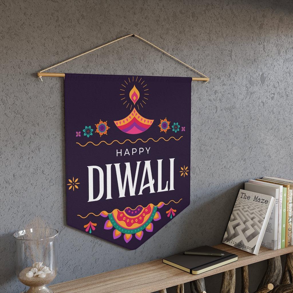 Happy Diwali Deep Purple-Blue Wall Pennant, Deepawali Decor | lovevisionkarma.com